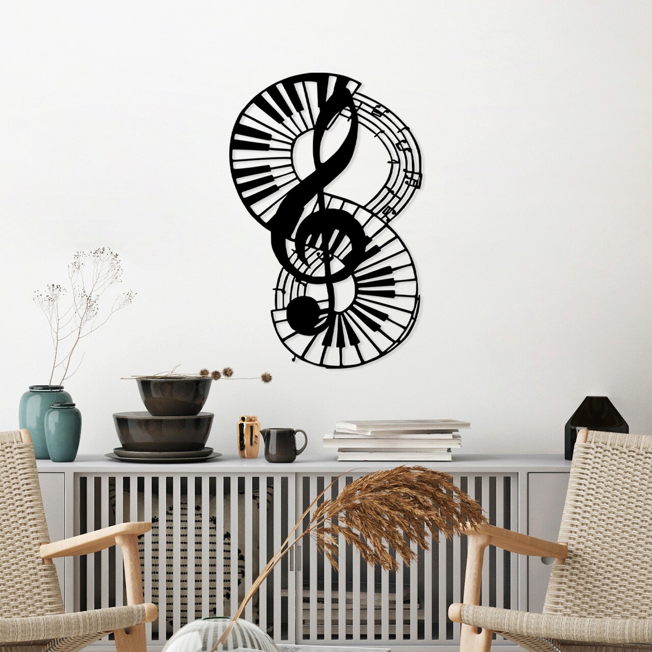 Decoratiune de perete, Musical 4, Dimensiune: 46 x 70 cm, Negru - imagine 6